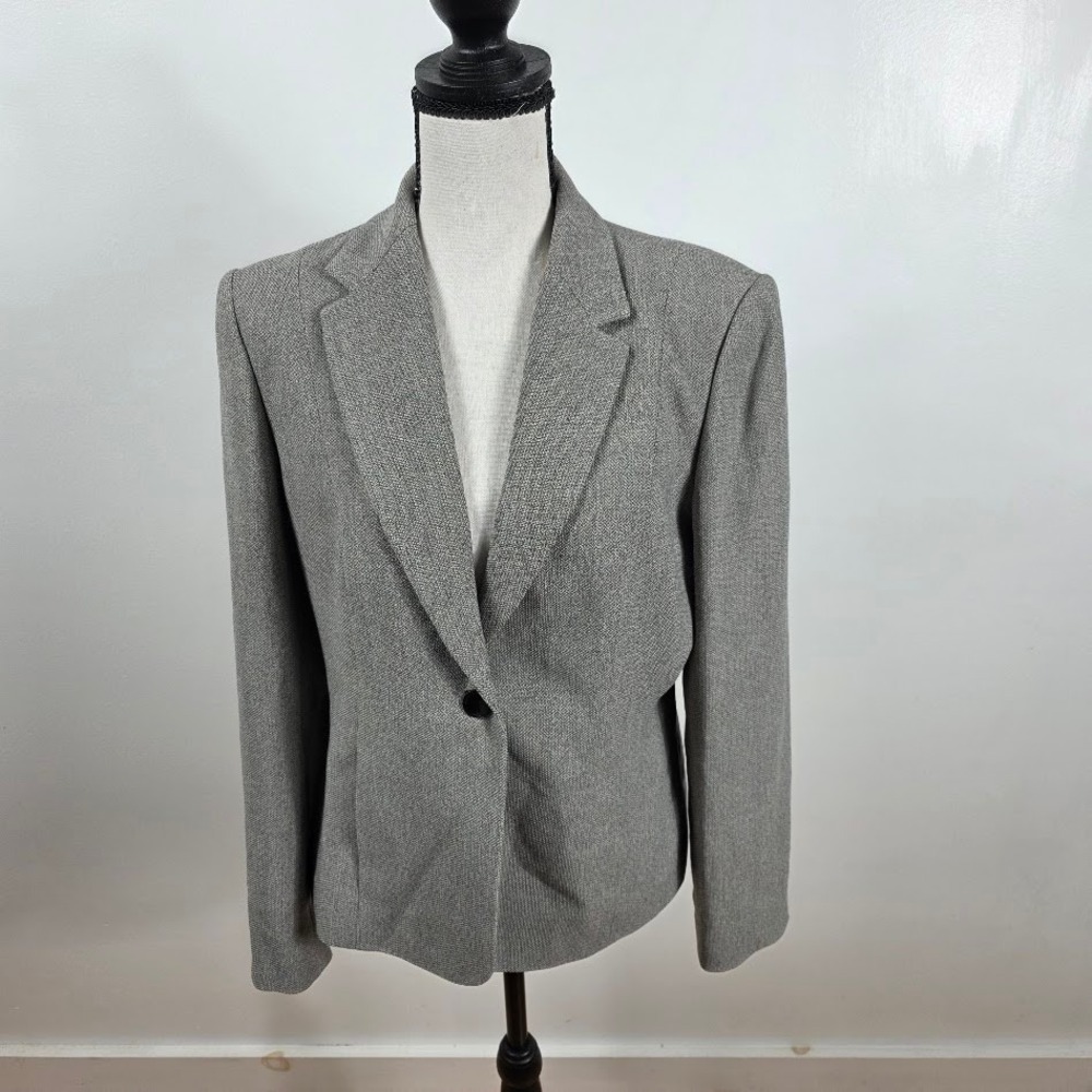 Calvin Klein Blazer 10 Women Academic Textured Single Button Professional Grey